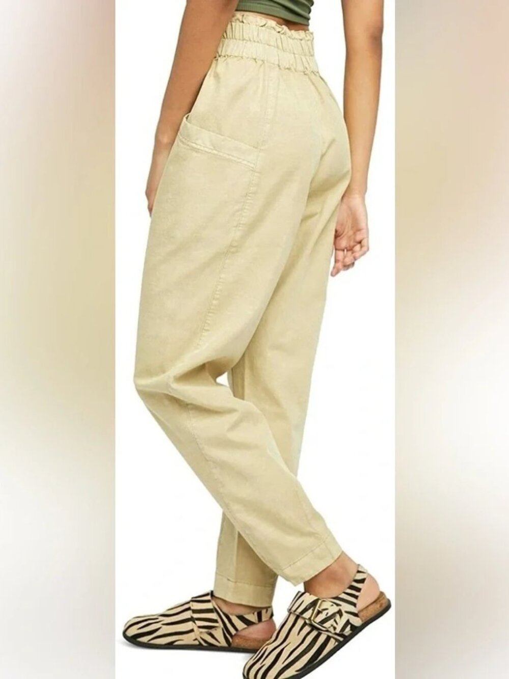 Free People Women’s Ready to Run Cinch-Waist Pants OB1235398 Parchment Size XS - Picture 6 of 8